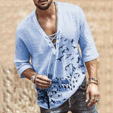 2021 Men's Hollow Out Linen Oversized T shirt Summer Male Sexy Deep V Neck bandage Men Clothing Casual Solid Color Linen Tops aidase-shop