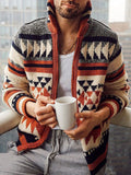 Aidase Men's casual jacquard cardigan jacket long sleeve lapel loose knit sweater sweater aidase-shop