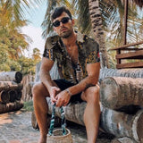 90s Vintage Print Men Lapel Shirts New Casual Summer Loose Short Sleeve Button Shirt Tops Mens Clothing Fashion Streetwear aidase-shop