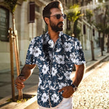 90s Vintage Print Men Lapel Shirts New Casual Summer Loose Short Sleeve Button Shirt Tops Mens Clothing Fashion Streetwear aidase-shop