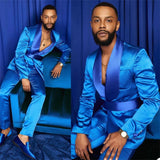 Aidase 2-Piece Men Suits Silk Satin Wedding Tuxedos Summer Party Wear Fit Fashion Blue Business For Best Man Peaked Lapel Blazer Suit aidase-shop