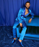 Aidase 2-Piece Men Suits Silk Satin Wedding Tuxedos Summer Party Wear Fit Fashion Blue Business For Best Man Peaked Lapel Blazer Suit aidase-shop