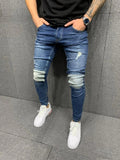 Mens skinny ripped jeans slim Patchwork blue Denim pants pencil pants street hip-hop denim trousers fashion cowboy clothing men aidase-shop