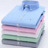 S- 6XL Oxford Shirts For Mens Long Sleeve Cotton Casual Dress Shirts Male Solid Plaid Chest Pocket Regular-Fit Man Social Shirt aidase-shop