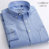 S- 6XL Oxford Shirts For Mens Long Sleeve Cotton Casual Dress Shirts Male Solid Plaid Chest Pocket Regular-Fit Man Social Shirt aidase-shop