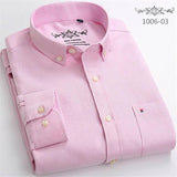 S- 6XL Oxford Shirts For Mens Long Sleeve Cotton Casual Dress Shirts Male Solid Plaid Chest Pocket Regular-Fit Man Social Shirt aidase-shop