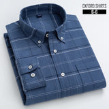 S- 6XL Oxford Shirts For Mens Long Sleeve Cotton Casual Dress Shirts Male Solid Plaid Chest Pocket Regular-Fit Man Social Shirt aidase-shop