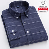 S- 6XL Oxford Shirts For Mens Long Sleeve Cotton Casual Dress Shirts Male Solid Plaid Chest Pocket Regular-Fit Man Social Shirt aidase-shop