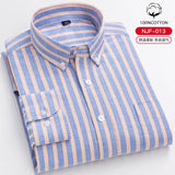 S- 6XL Oxford Shirts For Mens Long Sleeve Cotton Casual Dress Shirts Male Solid Plaid Chest Pocket Regular-Fit Man Social Shirt aidase-shop