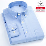 S- 6XL Oxford Shirts For Mens Long Sleeve Cotton Casual Dress Shirts Male Solid Plaid Chest Pocket Regular-Fit Man Social Shirt aidase-shop