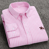 S- 6XL Oxford Shirts For Mens Long Sleeve Cotton Casual Dress Shirts Male Solid Plaid Chest Pocket Regular-Fit Man Social Shirt aidase-shop