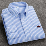 S- 6XL Oxford Shirts For Mens Long Sleeve Cotton Casual Dress Shirts Male Solid Plaid Chest Pocket Regular-Fit Man Social Shirt aidase-shop