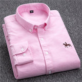 S- 6XL Oxford Shirts For Mens Long Sleeve Cotton Casual Dress Shirts Male Solid Plaid Chest Pocket Regular-Fit Man Social Shirt aidase-shop