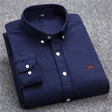 S- 6XL Oxford Shirts For Mens Long Sleeve Cotton Casual Dress Shirts Male Solid Plaid Chest Pocket Regular-Fit Man Social Shirt aidase-shop