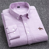 S- 6XL Oxford Shirts For Mens Long Sleeve Cotton Casual Dress Shirts Male Solid Plaid Chest Pocket Regular-Fit Man Social Shirt aidase-shop