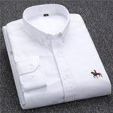 S- 6XL Oxford Shirts For Mens Long Sleeve Cotton Casual Dress Shirts Male Solid Plaid Chest Pocket Regular-Fit Man Social Shirt aidase-shop