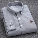 S- 6XL Oxford Shirts For Mens Long Sleeve Cotton Casual Dress Shirts Male Solid Plaid Chest Pocket Regular-Fit Man Social Shirt aidase-shop