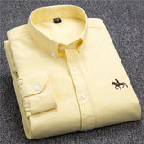 S- 6XL Oxford Shirts For Mens Long Sleeve Cotton Casual Dress Shirts Male Solid Plaid Chest Pocket Regular-Fit Man Social Shirt aidase-shop