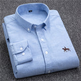 S- 6XL Oxford Shirts For Mens Long Sleeve Cotton Casual Dress Shirts Male Solid Plaid Chest Pocket Regular-Fit Man Social Shirt aidase-shop