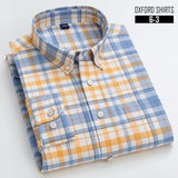 S- 6XL Oxford Shirts For Mens Long Sleeve Cotton Casual Dress Shirts Male Solid Plaid Chest Pocket Regular-Fit Man Social Shirt aidase-shop