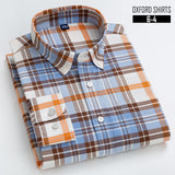 S- 6XL Oxford Shirts For Mens Long Sleeve Cotton Casual Dress Shirts Male Solid Plaid Chest Pocket Regular-Fit Man Social Shirt aidase-shop