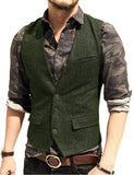 Aidase Army Green Mans Suit Vest Waistcoat V Neck Wool Herringbone Tweed Waistcoat Jacket Slim Fit Gilet Casual Groomman For Wedding aidase-shop