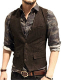 Aidase Army Green Mans Suit Vest Waistcoat V Neck Wool Herringbone Tweed Waistcoat Jacket Slim Fit Gilet Casual Groomman For Wedding aidase-shop