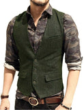 Aidase Army Green Mans Suit Vest Waistcoat V Neck Wool Herringbone Tweed Waistcoat Jacket Slim Fit Gilet Casual Groomman For Wedding aidase-shop