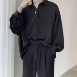 Aidase Black Long-sleeved Shirts Men Korean Comfortable Blouses Casual Loose Single Breasted Shirt With Tie aidase-shop
