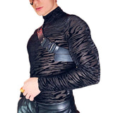 Aidase 2022 Men Mesh T Shirt Turtleneck Long Sleeve See Through Print Casual Sexy Tee Tops Party Nightclub Streetwear Camisetas INCERUN aidase-shop