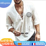 Aidase Renaissance Viking Pirate Medieval Cosplay Halloween Costume Men Shirt V Neck Lace Up Vintage Shirt Half Sleeve Linen Blouse Top aidase-shop