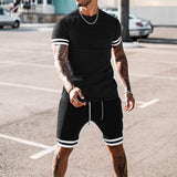 2021 Summer New Men Casual Shorts Sets Short Sleeve T Shirt +Shorts Solid Male Tracksuit Set Men's Brand Clothing 2 Pieces Sets aidase-shop