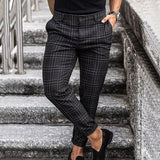 2021 Spring Summer Vintage Men's Plaid Pencil Pants Casual Formal Skinny Trousers Office Wedding Business Trousers Plus Size aidase-shop