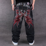 Aidase Mens Jeans Top Rushed Stripe Loose Hip Hop Jeans Men Printed Hiphop Demin Pants Tide Trousers Embroidered Flower Wings aidase-shop
