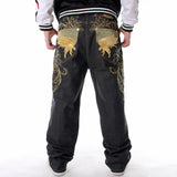 Aidase Mens Jeans Top Rushed Stripe Loose Hip Hop Jeans Men Printed Hiphop Demin Pants Tide Trousers Embroidered Flower Wings aidase-shop