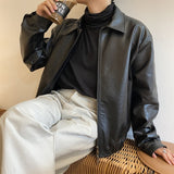 Aidase Men's Clothing Autumn New Oversize Coat Korean Trend Loose Casual PU Leather Jacket Coat Male Zipper Lapel Clothes 9Y4382 aidase-shop