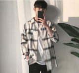 Aidase  Men Hip Hop Plaid Shirts 2021 Male Korean Fashion Streetwear White Shirt Male Loose Vintage Oversized Shirt Clothing aidase-shop