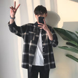 Aidase  Men Hip Hop Plaid Shirts 2021 Male Korean Fashion Streetwear White Shirt Male Loose Vintage Oversized Shirt Clothing aidase-shop