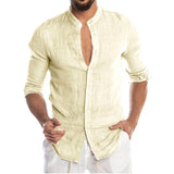 Aidase Men's Summer Long Sleeve Casual Linen Shirt Cotton Blouse aidase-shop