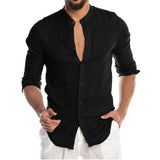 Aidase Men's Summer Long Sleeve Casual Linen Shirt Cotton Blouse aidase-shop