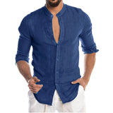Aidase Men's Summer Long Sleeve Casual Linen Shirt Cotton Blouse aidase-shop