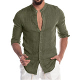Aidase Men's Summer Long Sleeve Casual Linen Shirt Cotton Blouse aidase-shop