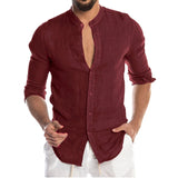 Aidase Men's Summer Long Sleeve Casual Linen Shirt Cotton Blouse aidase-shop