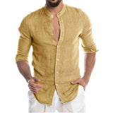 Aidase Men's Summer Long Sleeve Casual Linen Shirt Cotton Blouse aidase-shop