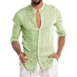 Aidase Men's Summer Long Sleeve Casual Linen Shirt Cotton Blouse aidase-shop