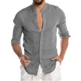 Aidase Men's Summer Long Sleeve Casual Linen Shirt Cotton Blouse aidase-shop