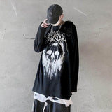 Aidase Autumn High Street Diablo Long-sleeved Men's Fake Two-piece T-shirt Male Students Korean Loose Clothes Trendy Men's Clothing aidase-shop
