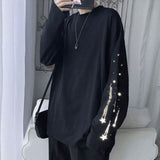 Aidase Autumn High Street Diablo Long-sleeved Men's Fake Two-piece T-shirt Male Students Korean Loose Clothes Trendy Men's Clothing aidase-shop