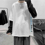 Aidase Autumn High Street Diablo Long-sleeved Men's Fake Two-piece T-shirt Male Students Korean Loose Clothes Trendy Men's Clothing aidase-shop