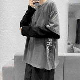 Aidase Autumn High Street Diablo Long-sleeved Men's Fake Two-piece T-shirt Male Students Korean Loose Clothes Trendy Men's Clothing aidase-shop